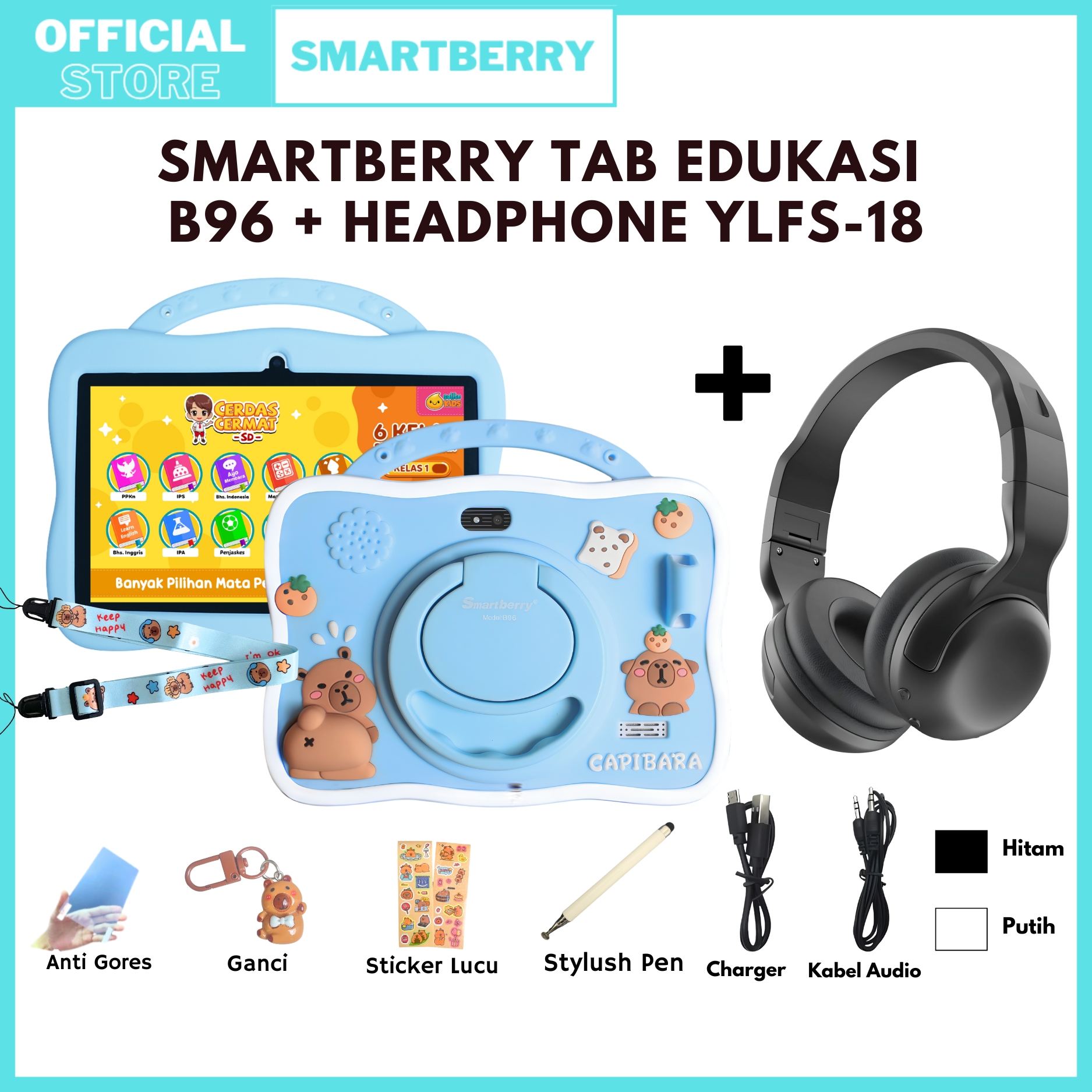 Smartberry Kids Study Tab B96 + Headphone Ylfs-18 (Combo Package) Android 14 / Children's Educational Tablet Harga 869,999 rupiah*Gratis Ongkir