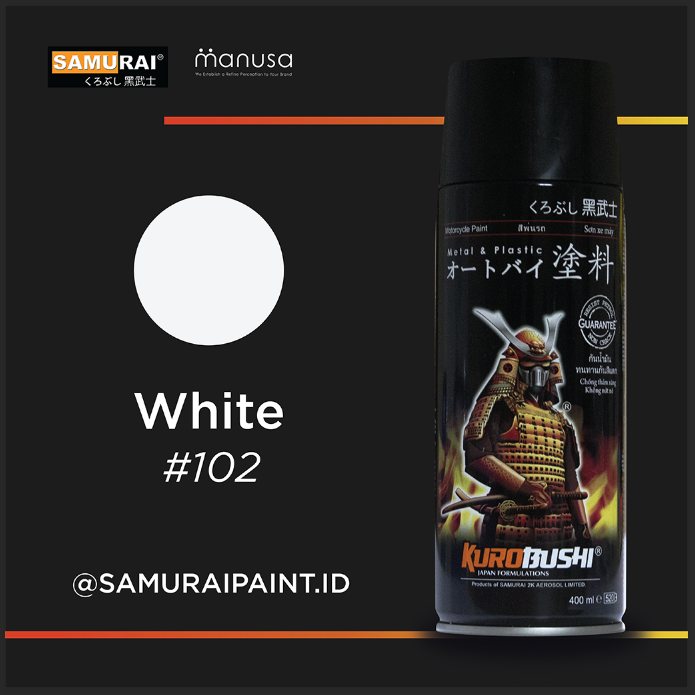 Samurai Paint no star White 102 Putih Standar #102 pylox Cat motor Cat semprot Kualitas Kompresor samuraipaint.id , putih , pilok Harga 48,000 rupiah*Gratis Ongkir