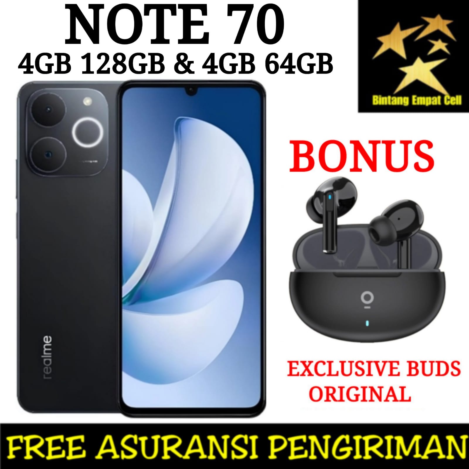 REALME NOTE 70 4/64 & 4/128 GARANSI RESMI [6300 mAh BATREY, 13MP CAMERA, 6.74 INCH LCD] Harga  1,314,000 rupiah*Gratis Ongkir