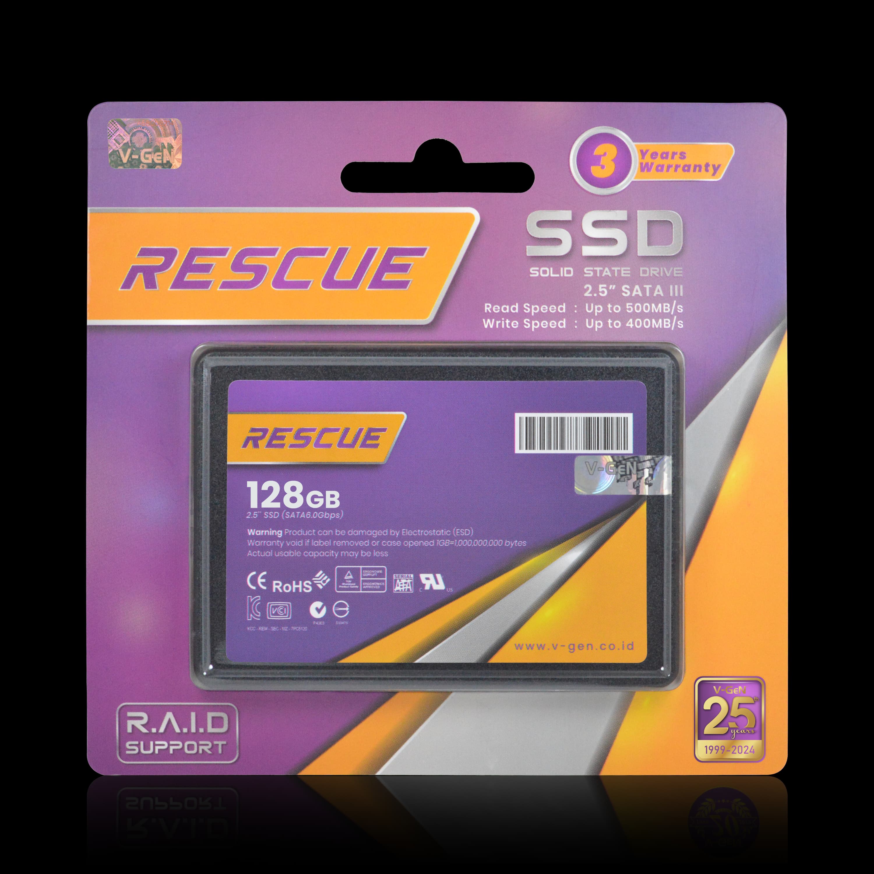 SSD V-GeN Rescue 128GB SATA 3 Solid State Drive 2.5" Inch VGEN - Merek v-gen Harga 318,500 rupiah*Gratis Ongkir