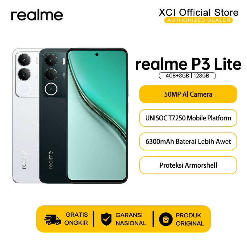 Realme P3 Lite 4+128Gb Unisoct7250 6300Mah 15W Ip64 Dust & Water Resistant Official Guarantee Harga 1,599,000 rupiah*Gratis Ongkir