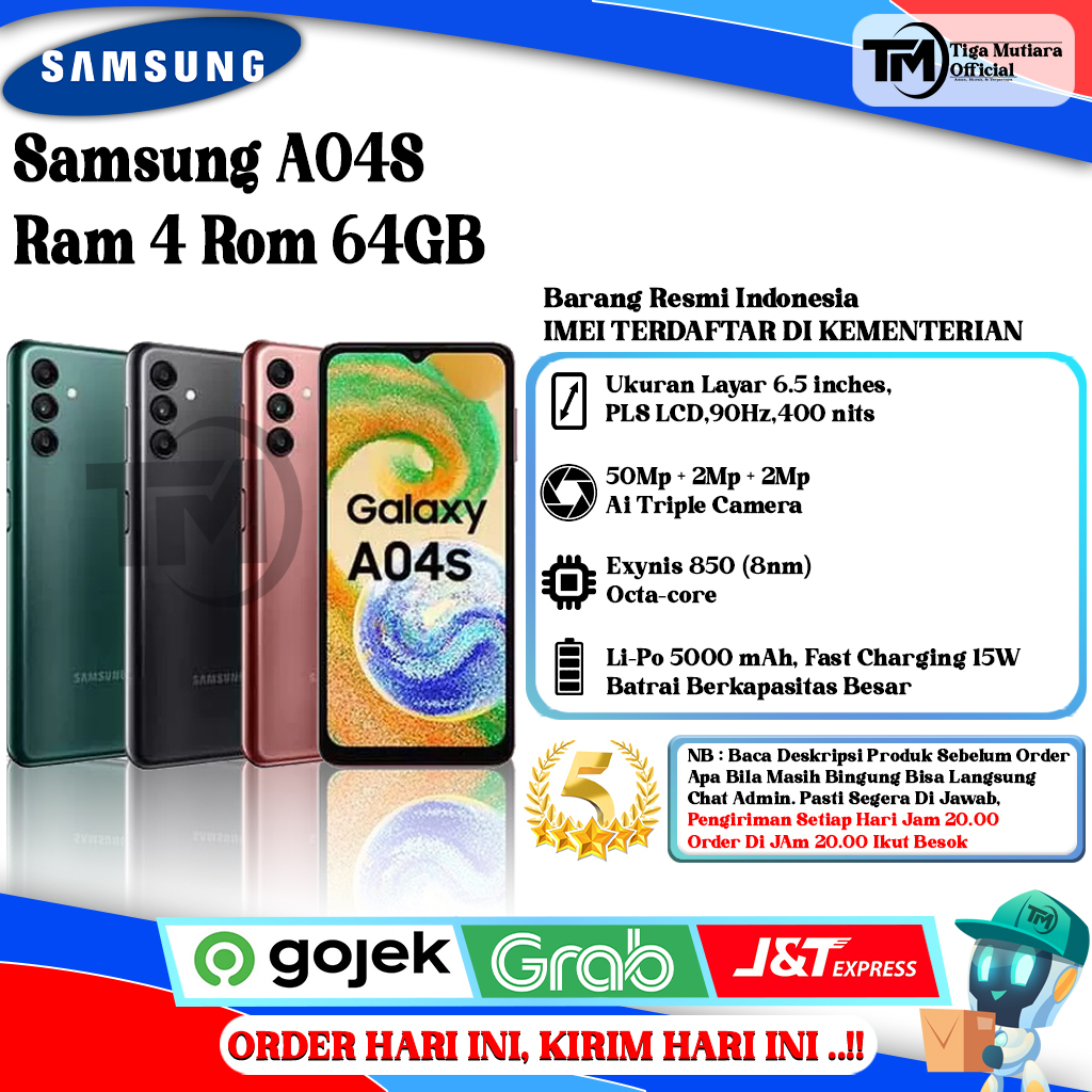 Samsung A04s Ram 4 Rom 64GB Harga  1,100,000 Ringgit*Penghantaran Percuma