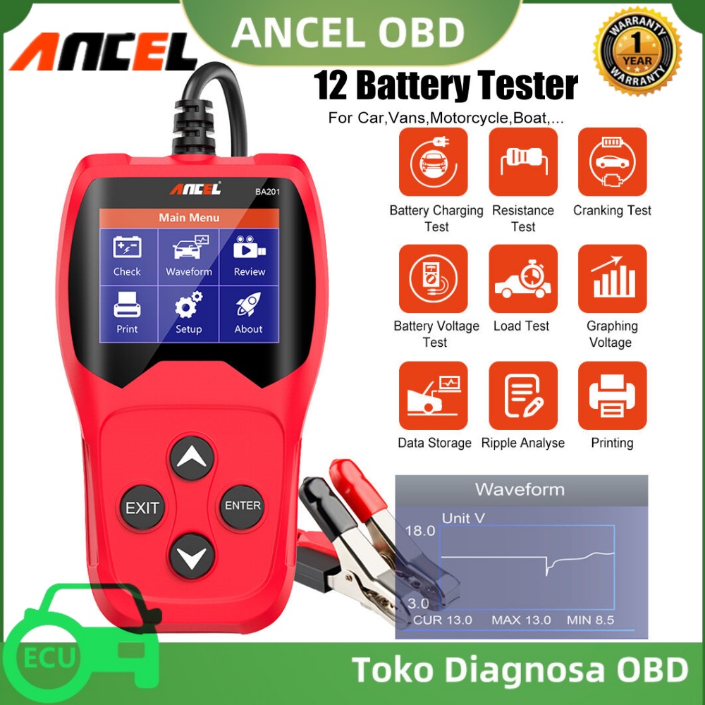 ANCEL BA201 Car Battery Tester Analyzer Battery SOH Display Motor Batttery Checker 100-2000 CCA lifepo4 Batttery Health Monitor Analyzer with Print Report Function Harga 647,000 Ringgit*Penghantaran Percuma