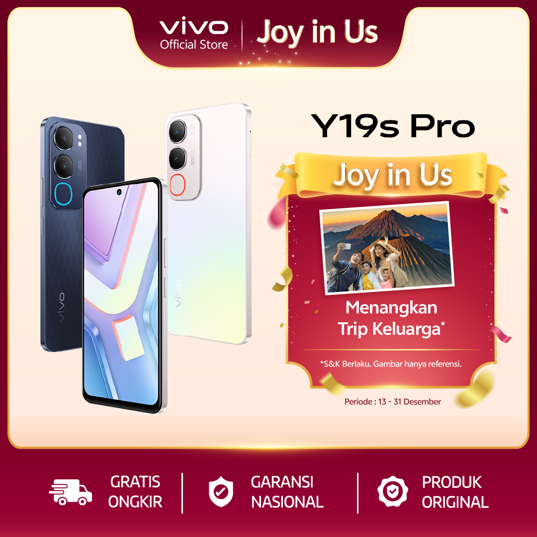 Vivo y19s pro-6000mAh + 44W flashcharge, extreme shockproof, IP64 rain proof, dual stereo speaker, 50MP main camera, AI erase 2.0 Harga  1,599,000 Ringgit*Penghantaran Percuma