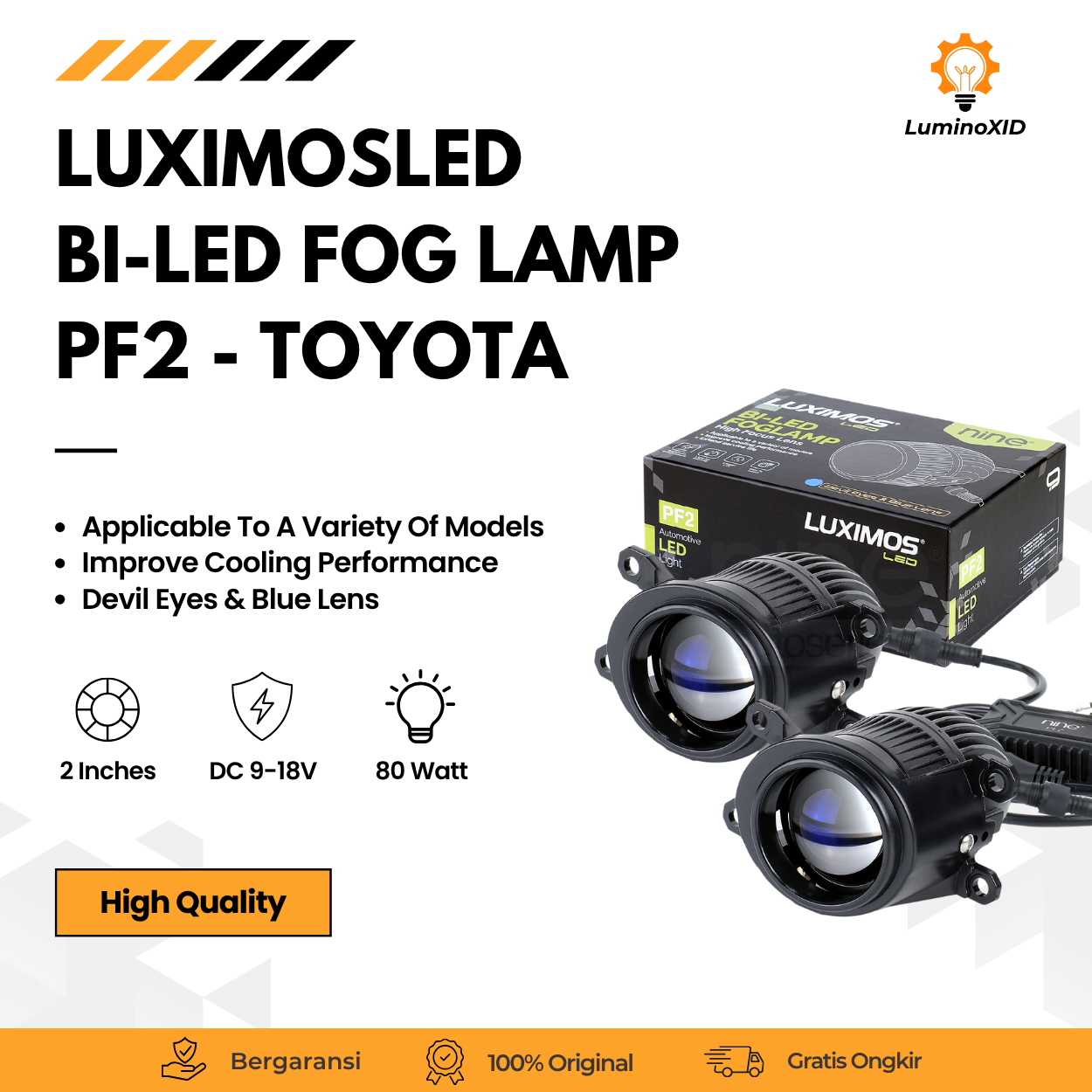 Biled Foglamp Toyota 80W 2 inch projector super bright white yellow PF2-luximos Harga 1,008,900 rupiah*Gratis Ongkir