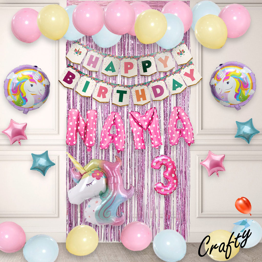 [PAKET] Set Ulang Tahun Anak BANNER UNICORN PINK CURTAIN Dekorasi Balon Hiasan Pesta