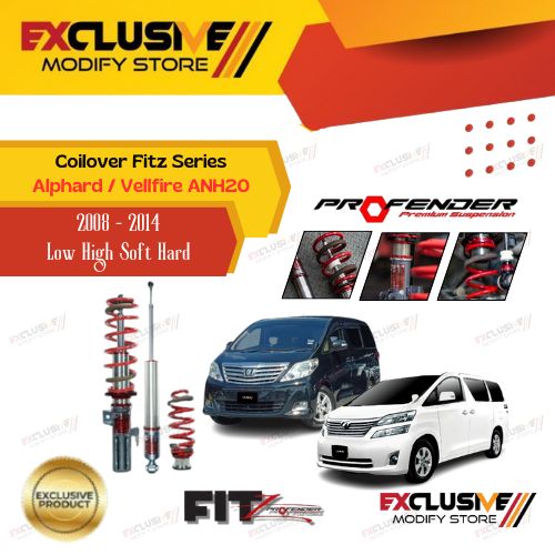 COILOVER FITZ SERIES TOYOTA ALPHARD / VELLFIRE ANH20 (2008 - 2014) PROFENDER ORIGINAL THAILAND LOW HIGH SOFT HARD ADJUSTABLE Harga 19,150,000 rupiah*Gratis Ongkir