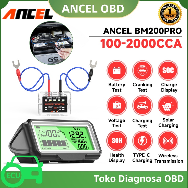 ANCEL BM200 PRO 433MHZ Wireless Transmission Battery Tester 12V Car Battery Tester HUD Display Digital Waterproof LED Monitor Battery Analyzer Auto Battery Checker Motorcycle Battery Tester Car Diagnostic Tools Harga 456,000 Ringgit*Penghantaran Percuma