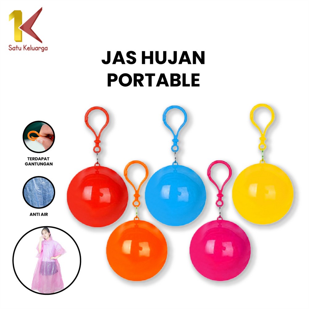 One Family Colorful Hanging Plastic Ball Raincoat Waterproof C853 Portable Travel Raincoat Concert Raincoat with Key Ball Hanger Harga 3,893 rupiah*Gratis Ongkir