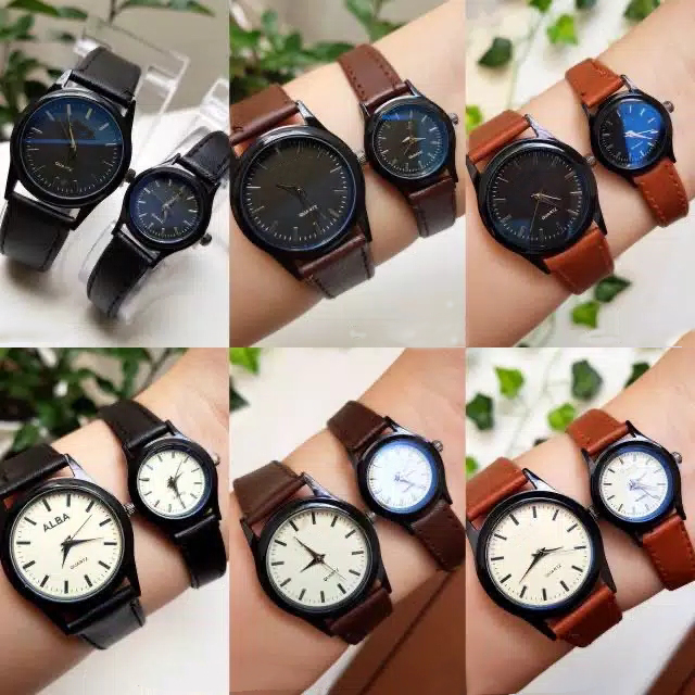 	 Axnat Jam Tangan Couple Grosir Import Kulit Pria Wanita Pasangan Murah Premium Al008 	