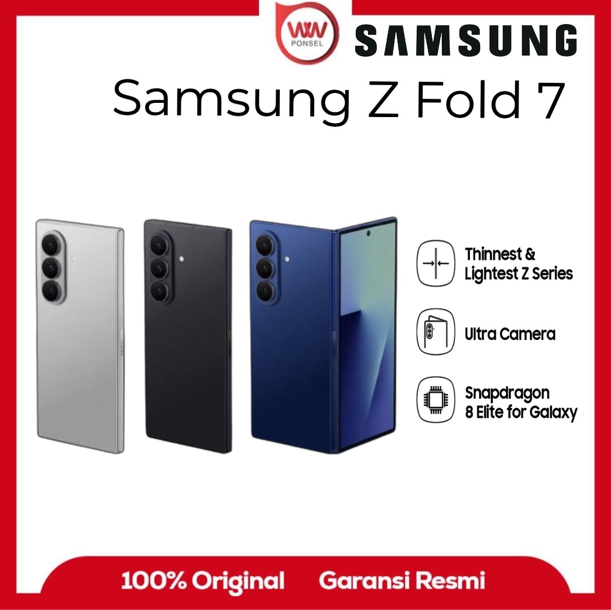 Samsung Z fold 7 RAM 12GB internal 256GB official warranty Harga  28,499,000 Ringgit*Penghantaran Percuma