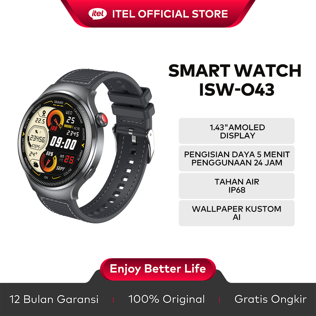itel Official Smartwatch O43 Max smart watch 1.43 inch AMOLED Touch Screen Jam Tangan Pria fitness traβ¦