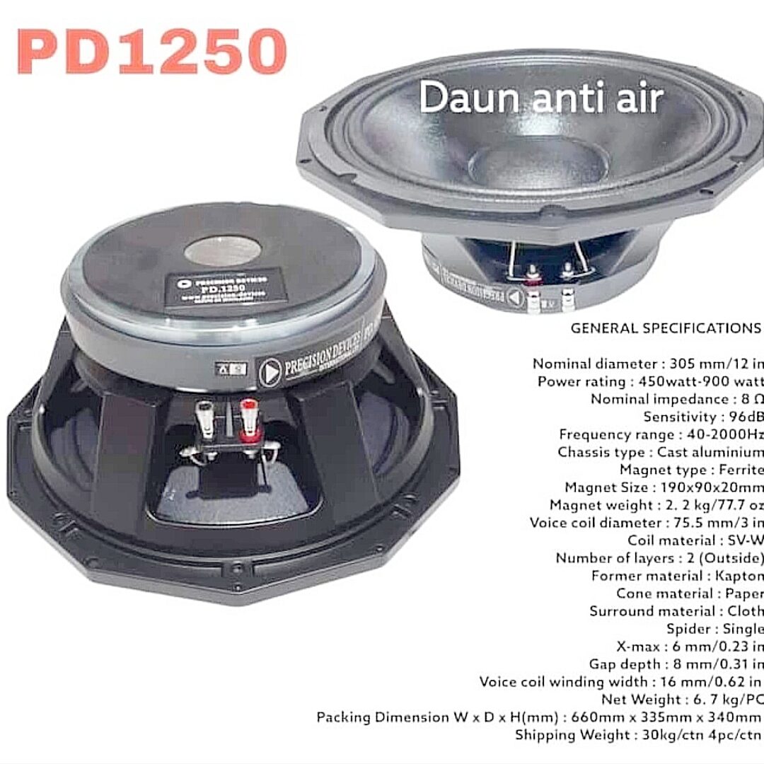 Speaker Komponen PD 1250 Precision Devision 12inch VC 3inch