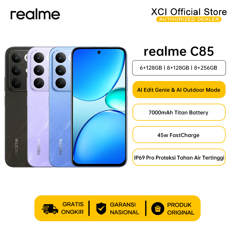 [New] Realme C85 8/256Gb (8Gb+16Gb Extended Ram) 7000Mah+45W Nfc Ai Edit Genie & Ai Outdoor Mode Harga 2,599,000 rupiah*Gratis Ongkir