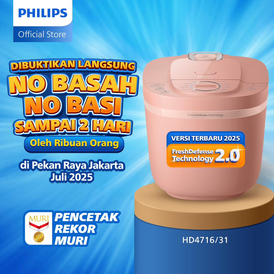 Philips Digital Rice Cooker Rice Cooker 1.8 L - 3000 Digital Series Hd4716/31 - 16 Cooking Menus - Non-Stick - Freshdefense Technology - 400 Watt - Pink Harga 746,000 rupiah*Gratis Ongkir