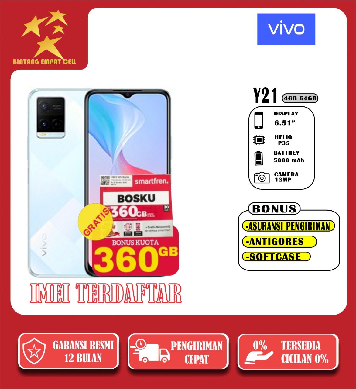 VIVO Y21/Y21A 4/64 GARANSI RESMI [FAST CHARGING HELIO P35 6.51 INCH 13MP CAMERA 5000MAH BATTERY] Harga  1,700,000 Ringgit*Penghantaran Percuma