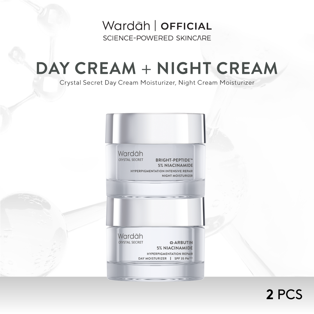 WARDAH Paket Crystal Secret - Brightening Day Cream dan Night Cream 30g - Mencerahkan, Melembabkan, Melindungi, dan Meratakan Warna Kulit Cocok untuk Jenis Kulit Normal dan Kering - Skincare Harga 207,000 rupiah*Gratis Ongkir