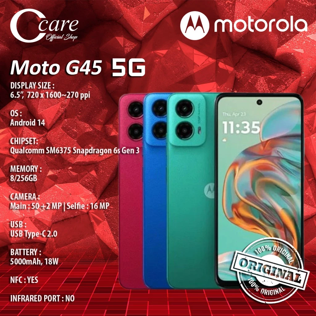 Motorola Moto G45 5G 8/256GB RAM (official warranty) Harga 2,085,000 rupiah*Gratis Ongkir