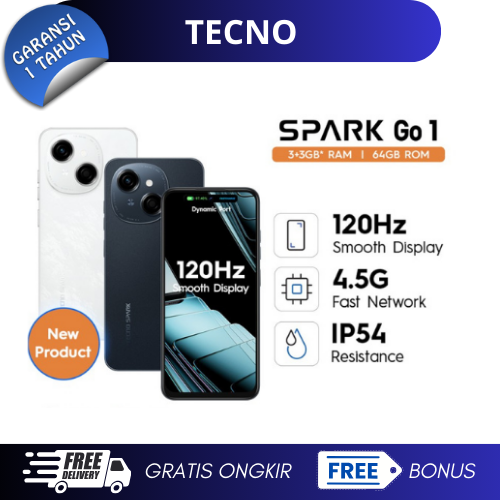 Img Tecno Spark Go 1 Smartphone | 3/64Gb | 120Hz Display | 4.5g Fast Network | Resistance Harga 920,000 rupiah*Gratis Ongkir