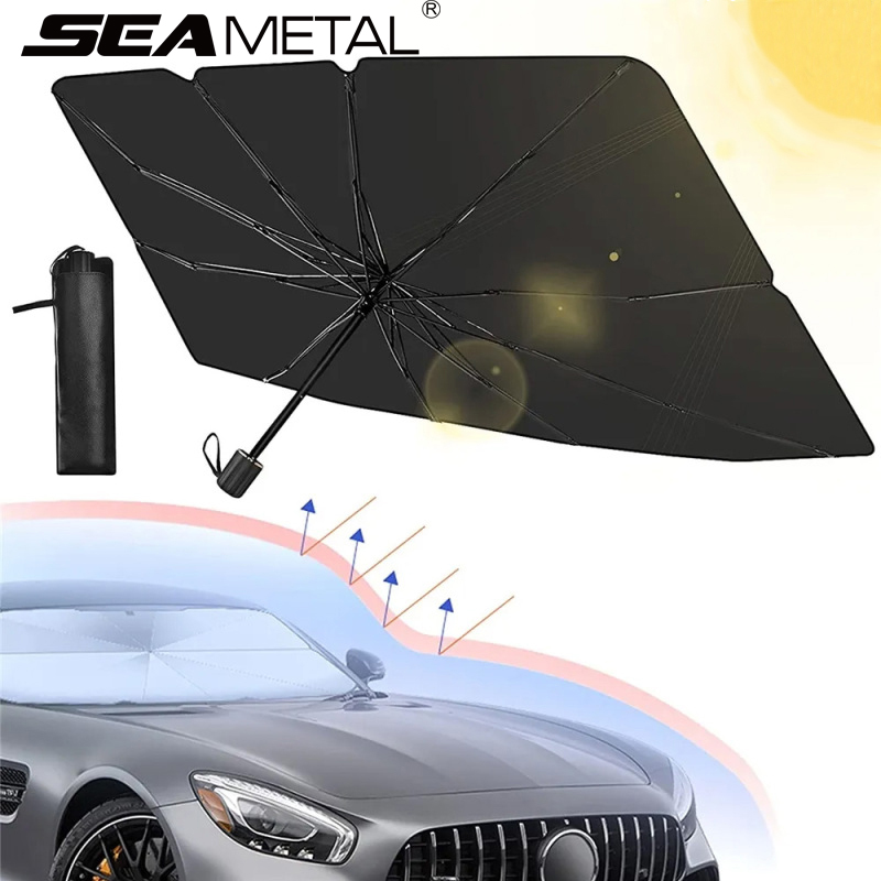 SEAMETAL Payung Kerai Kaca Depan Mobil Perlindungan Panas Anti Polusi Dengan Kantong Penyimpanan Titanium Silver Harga 26,900 rupiah*Gratis Ongkir