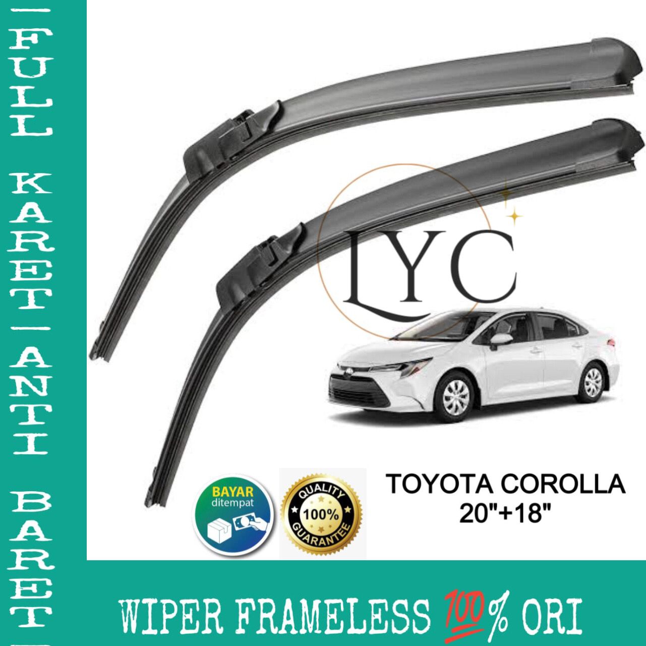 Wiper Frameless Full Karet Anti Baret Toyota Corolla Wiper Blade Wiper Depan Kanan Kiri 1 Set Harga 55,000 rupiah*Gratis Ongkir