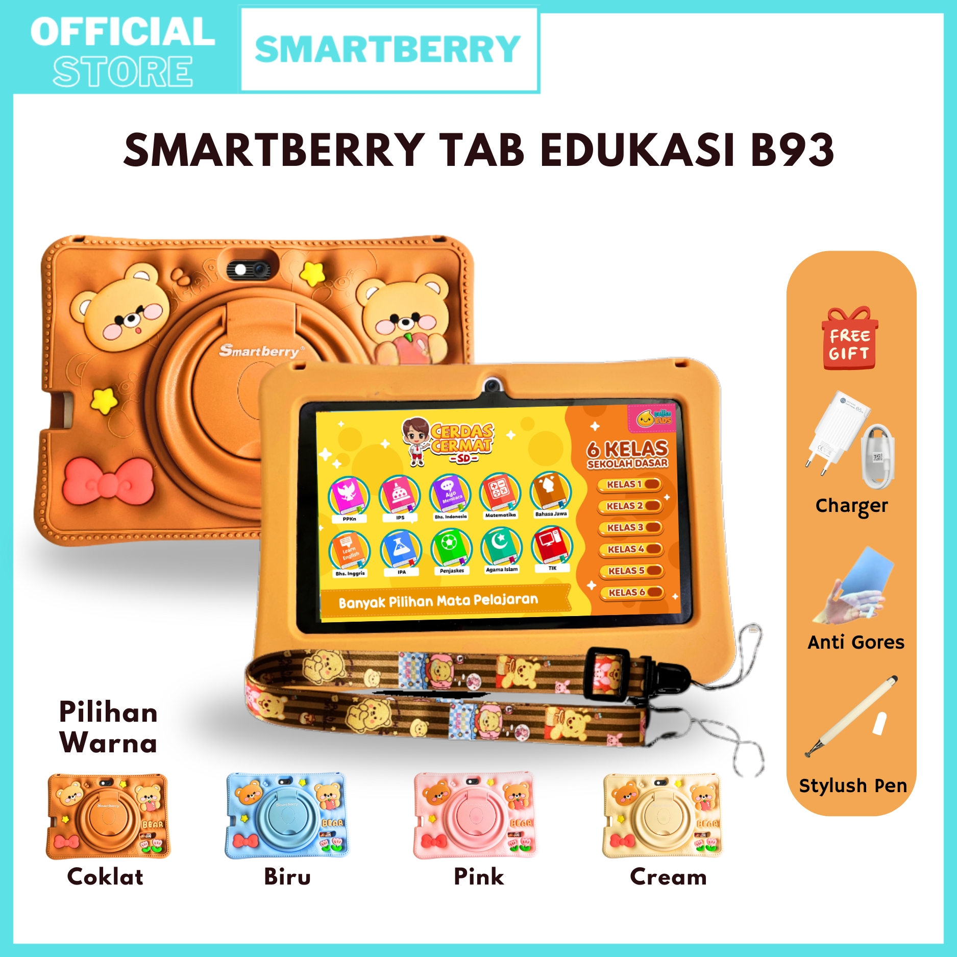 Smartberry Smart2030 Kids Study Tab B85 Pro / B91 / B93 / Kidstablet Anak / Tablet 7 Inch / Tablet Pc / Tablet Android / 4/128 Gb / Kids Gift / Gift for Children / Zoom / Whatsapp / Play Store / 2 Camera Harga 679,428 rupiah*Gratis Ongkir