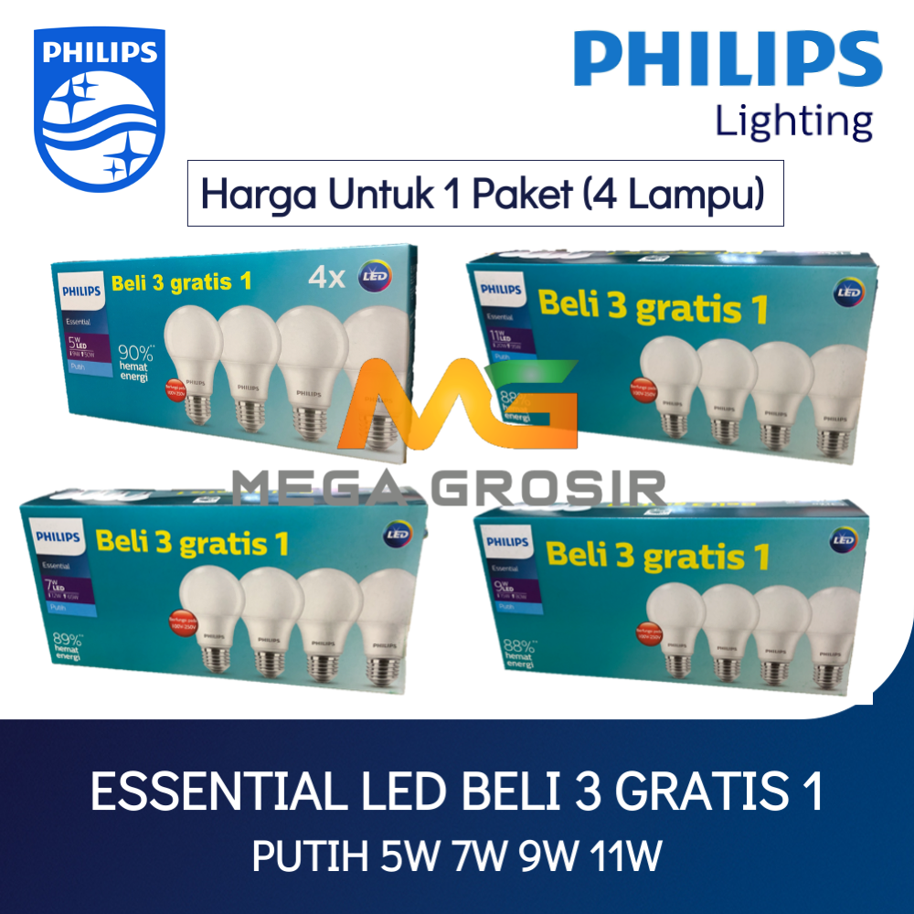 Harga lampu hias	 Lampu Philips Led Paket 5W 7W 9W 11W Putih Lampu Led Multipack Essential 5 7 9 11 W Watt 	
