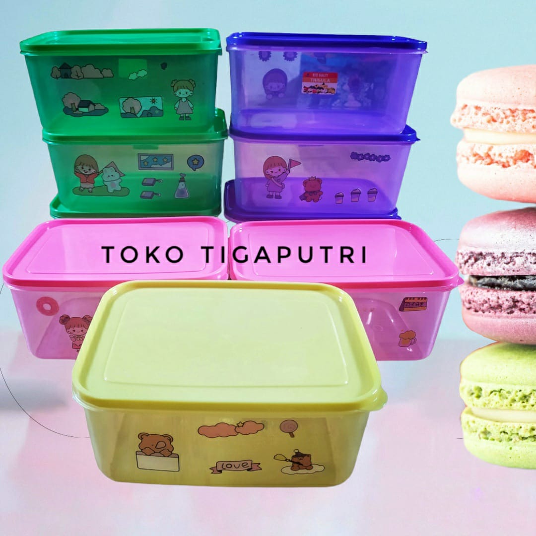 6 Set Toples Plastik Kotak Cantik Motif Kartun
