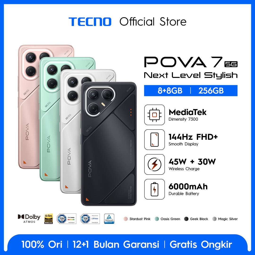 Tecno Pova 7 5g 8+8Gb*/256Gb, 6000 Mah, Mediatek D7300 Ultimate, 144Hz Smooth Display, 50Mp Primary Camera, Wireless Powerbank, Android 15 - Hios 15 - Pova7 Giá 3,199,000 Đồng*Miễn phí vận chuyển