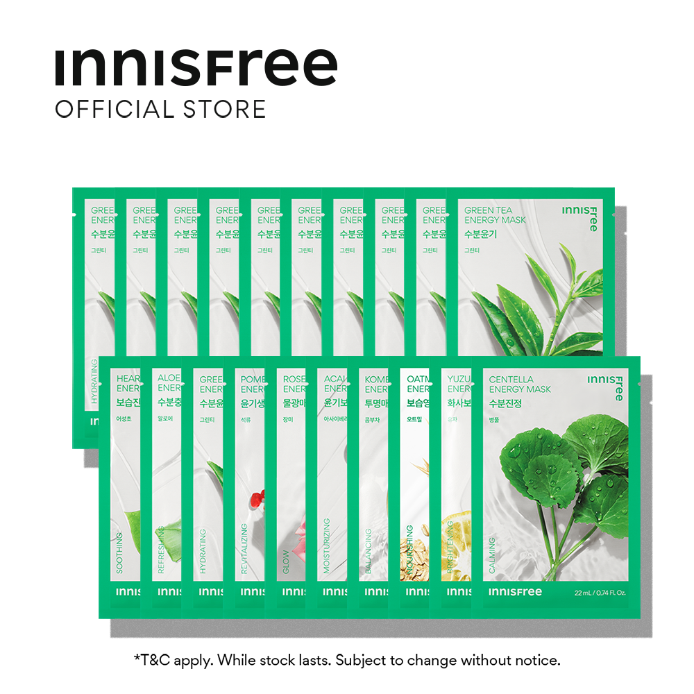 Buy 10 get 10 Innisfree the 20-days Sheet Mask Bundle - Merek Innisfree Harga 209,000 rupiah*Gratis Ongkir