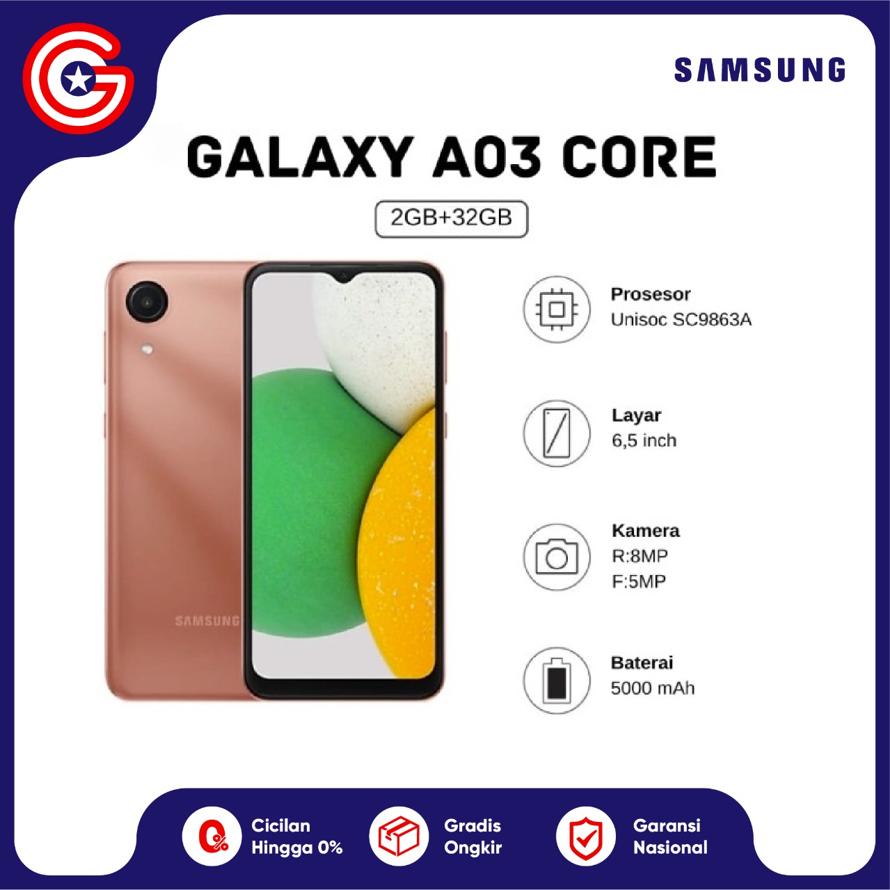 Samsung A03 Core 2/32GB official warranty 1 year Harga  1,149,000 Ringgit*Penghantaran Percuma