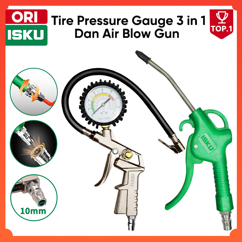 ISKU Tire Pressure Gauge Tire Inflator Air Tekanan Angin 3 in 1 Tire Gauge Alat Pengisi Dan Air Blow Gun Air Duster 5 Inch Harga 63,000 rupiah*Gratis Ongkir