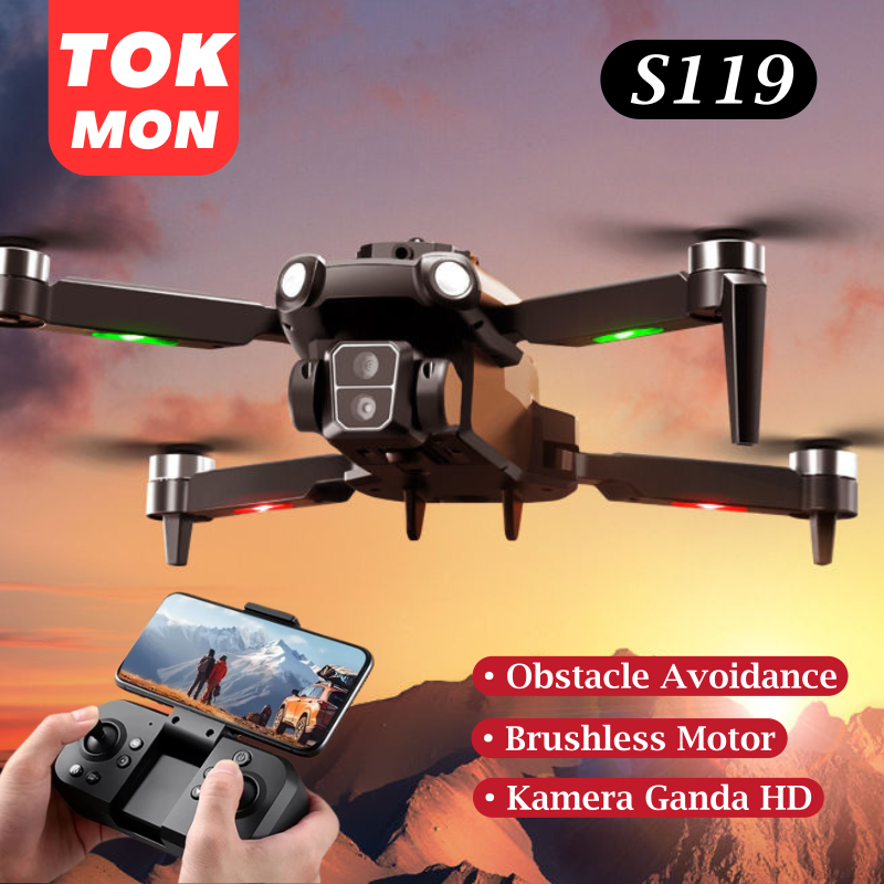 Drone S119 Profesional 4K Dengan Kamera Ganda 5G WIFI Smart Obstacle Avoidance FPV Motor Brushless Harga 328,000 rupiah*Gratis Ongkir