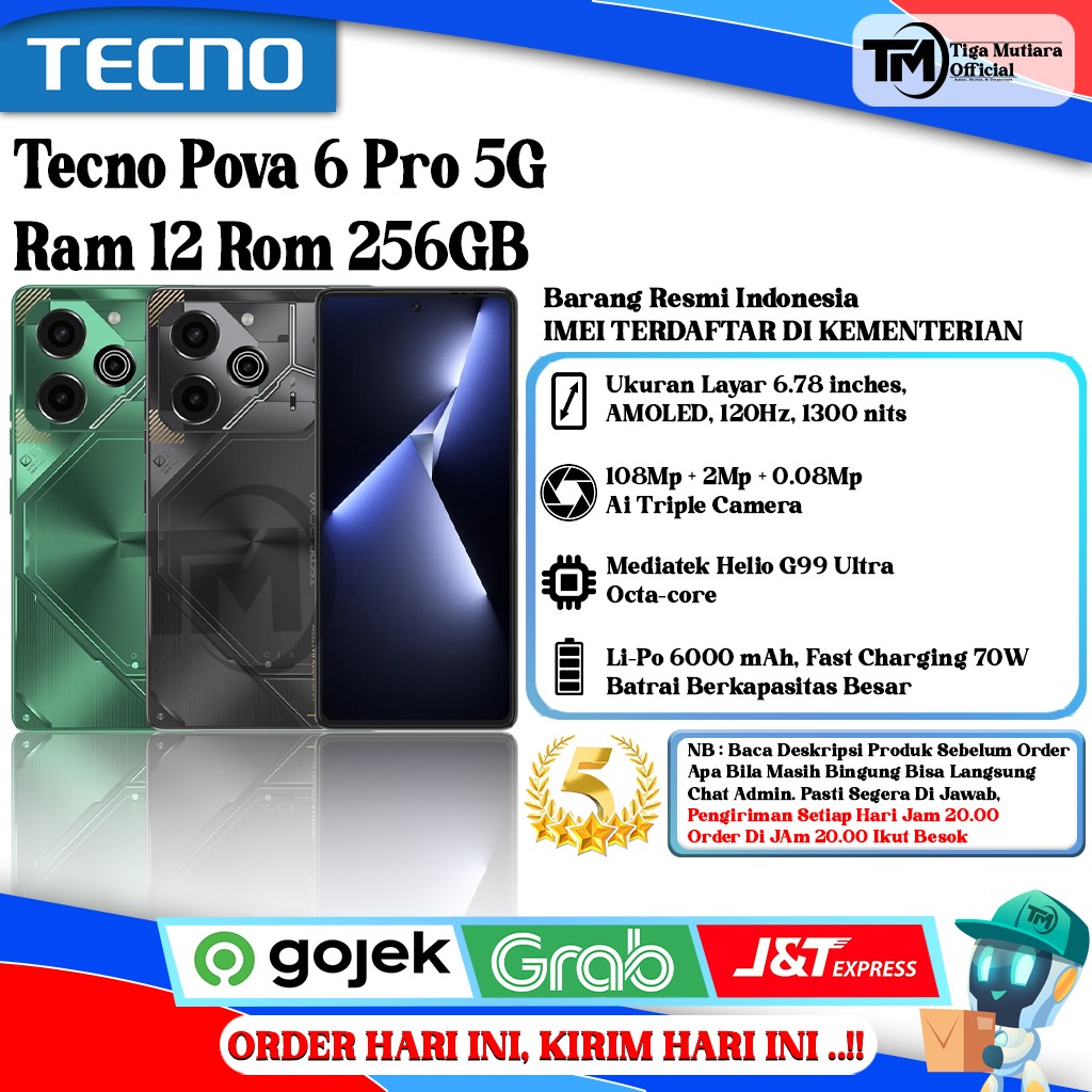 Tecno Pova 6 Pro 5G Ram 12 Rom 256GB Harga  3,799,000 Ringgit*Penghantaran Percuma