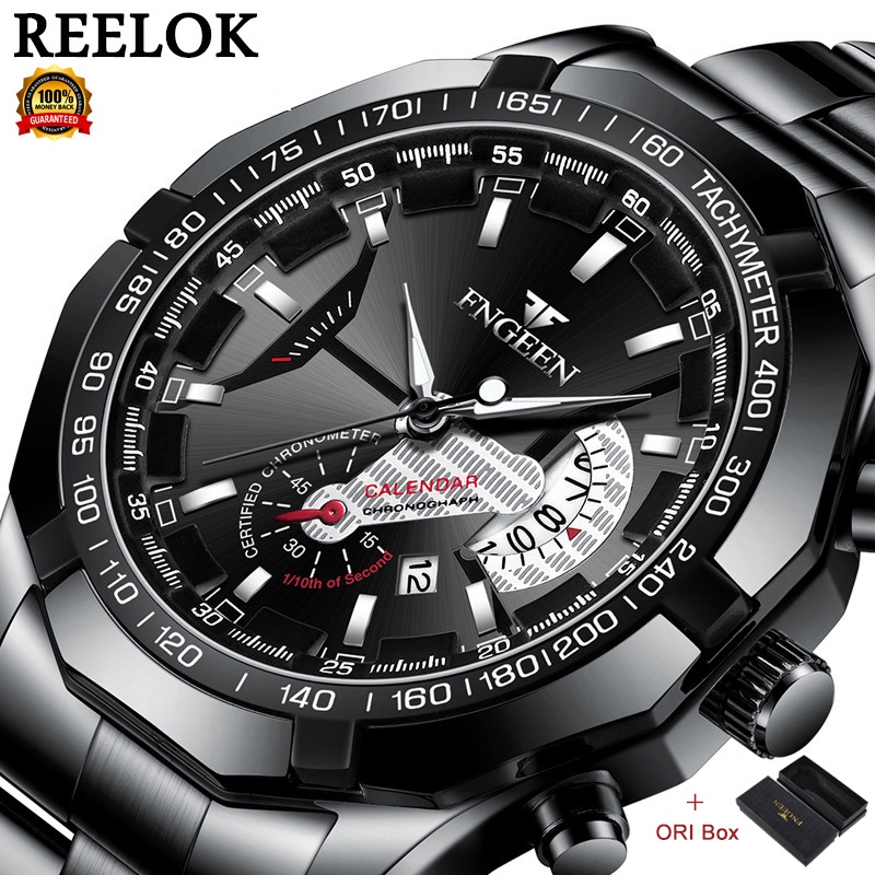 Jam Tangan Pria FNGEEN S001 Luxury Stainless Steel Quartz Original Tahan Air Watch + Kotak Gratis