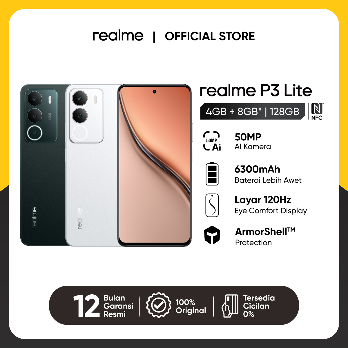 realme P3 Lite 4GB+8GB*|128GB (6300mAh Battery | Super Light and Thin 7.79mm | NFC | AI Eraser | 120Hz Eye Comfort Display) Harga 1,599,000 rupiah*Gratis Ongkir