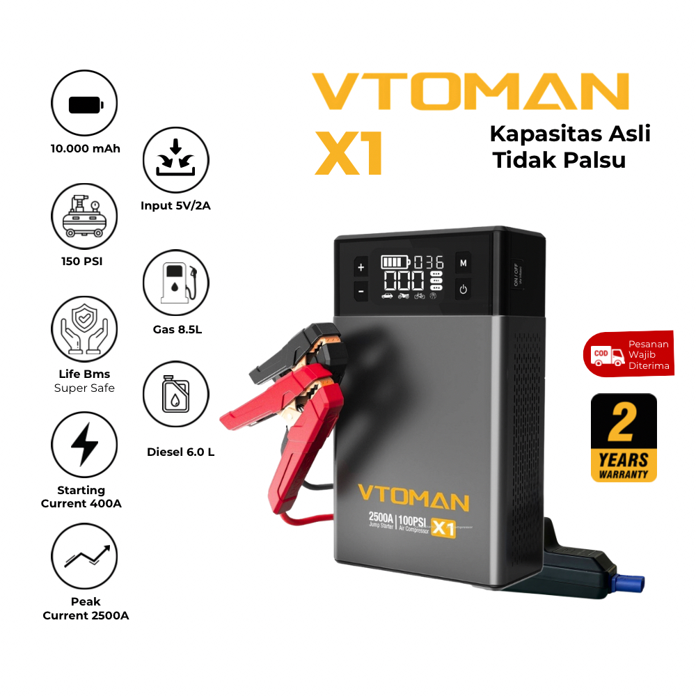 Vtoman X1 Jump Starter Car Battery 10000 Mah | 32Wh Portable Car Jump Starter Power Bank Harga 3,143,580 rupiah*Gratis Ongkir