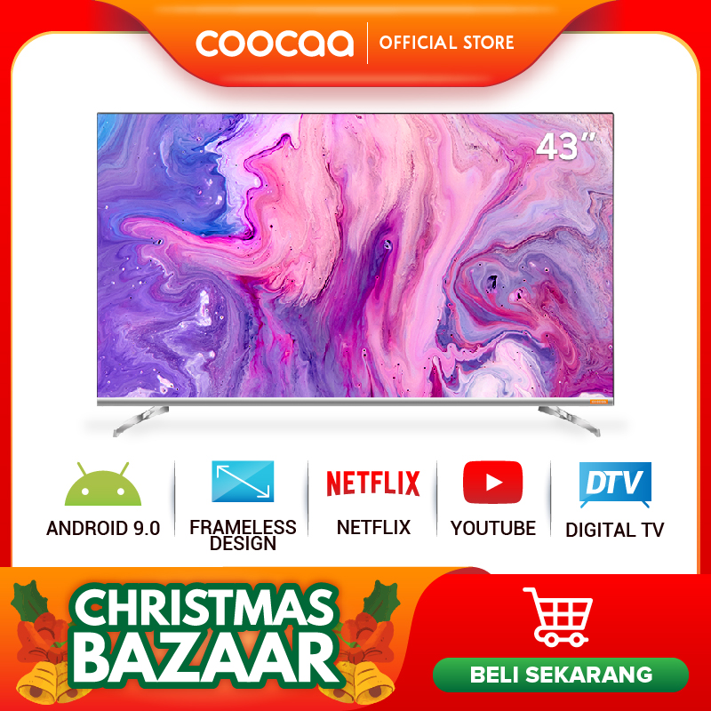 COOCAA LED TV 43 inch - Android 9.0 - Smart TV - Full HD with Frameless Design - Digital TV DVB T/T2 - Google Assistant - Netflix & Youtube - Wifi - Bluetooth (Model 43S6G)