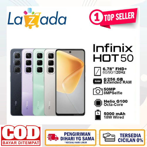 Infinix Hot 50 NFC 4G 8/256 6/256 GB chipset Helio G100 display 8/128 FHD + 6.78Hz mobile phone deal Harga  1,550,000 Ringgit*Penghantaran Percuma