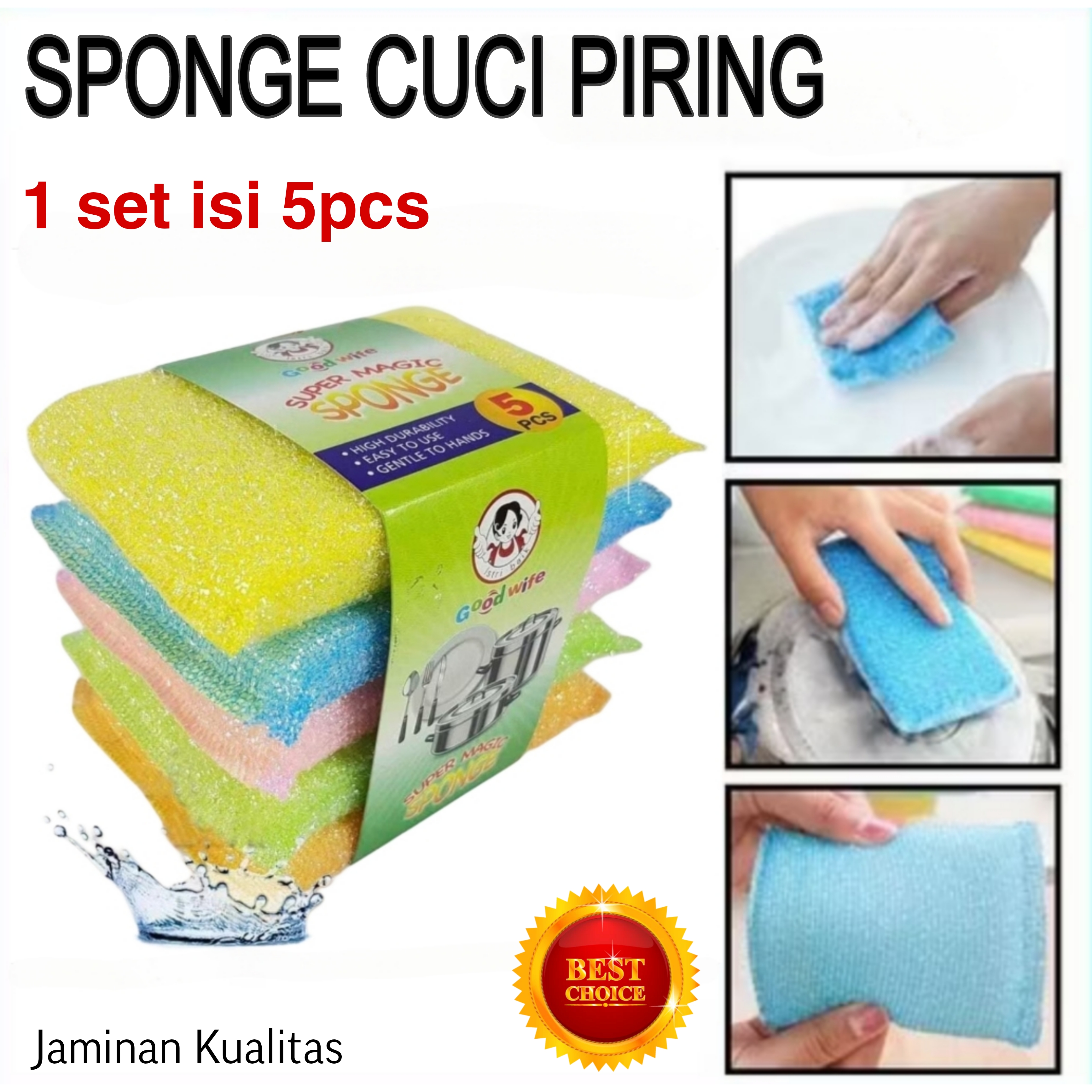 Isi 5 Spon Cuci Bantal Rainbow / Sponge Scouring Pad Rainbow / Spons Super Magic Sponge Harga 5,460 rupiah*Gratis Ongkir