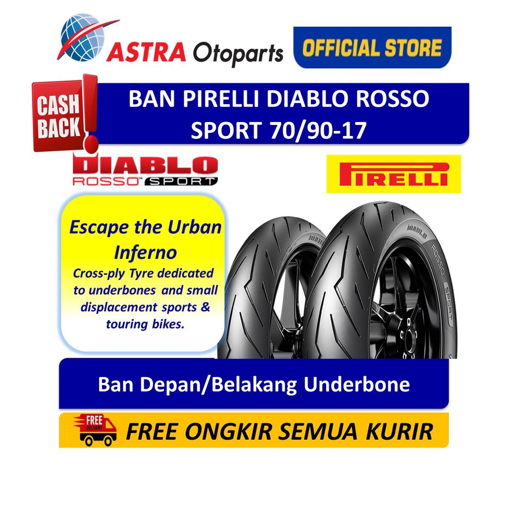 PIRELLI Diablo Rosso Sport 70/90-17M/CTL 38S DRS - Depan/Belakang (3613800) Harga 370,000 rupiah*Gratis Ongkir
