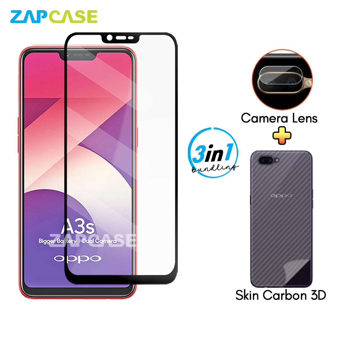 Glass Protector Oppo A3s Camera Glass BOMGUARD Front And Back