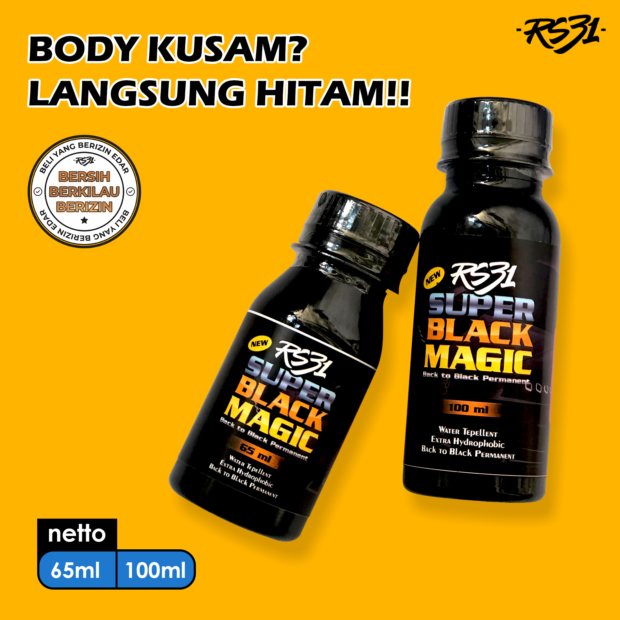 Super Black Magic Premium RS31 isi 100ml & 65ml (Penghitam Motor, Trim Restorer, Dasboard, Body Motor/ Mobil, Back To Black, Penghitam Spion, Fender, Knalpot dan Body Kasar) Harga 57,000 rupiah*Gratis Ongkir