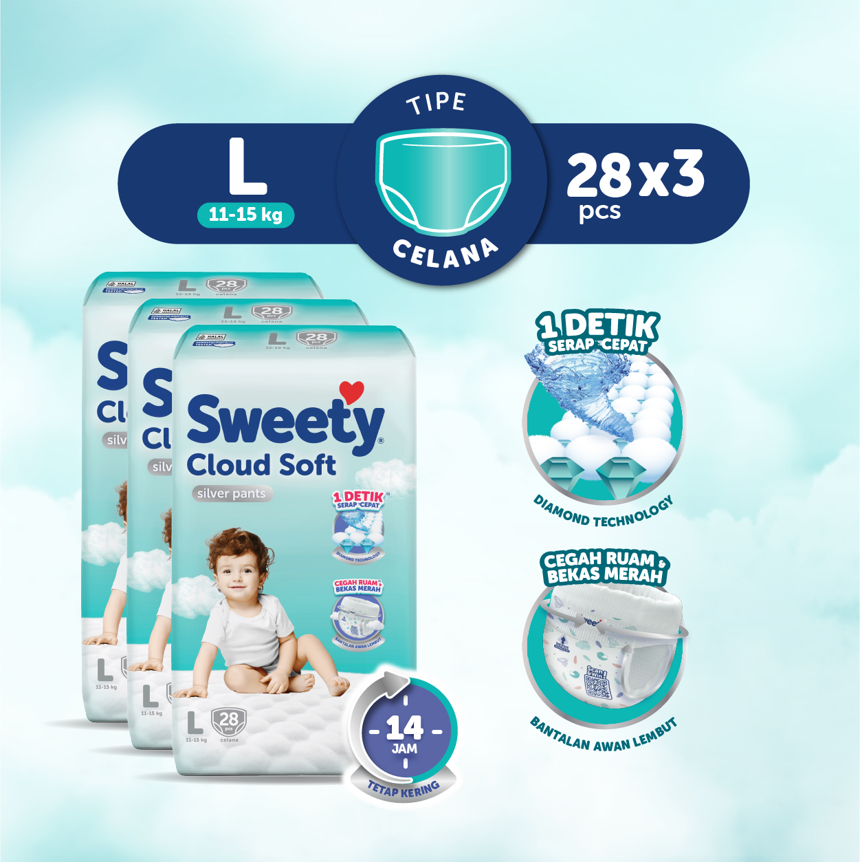Sweety Silver Pants Cloud Soft L28 x3 Harga 133,600 rupiah*Gratis Ongkir