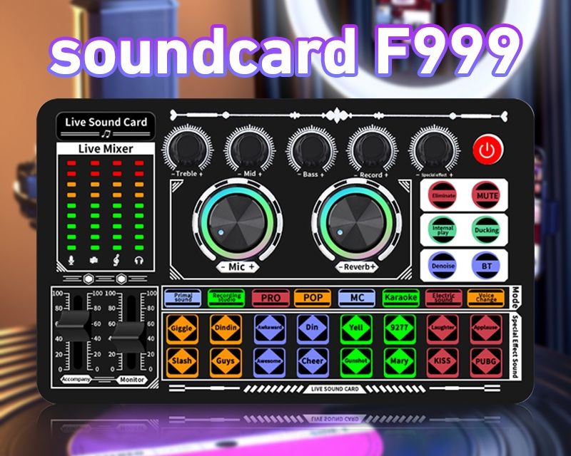 Sound Card F999 Hitam Live Mixer Periferal Kartu Suara Karaoke F999// AB ACC Harga  162,000 rupiah*Gratis Ongkir