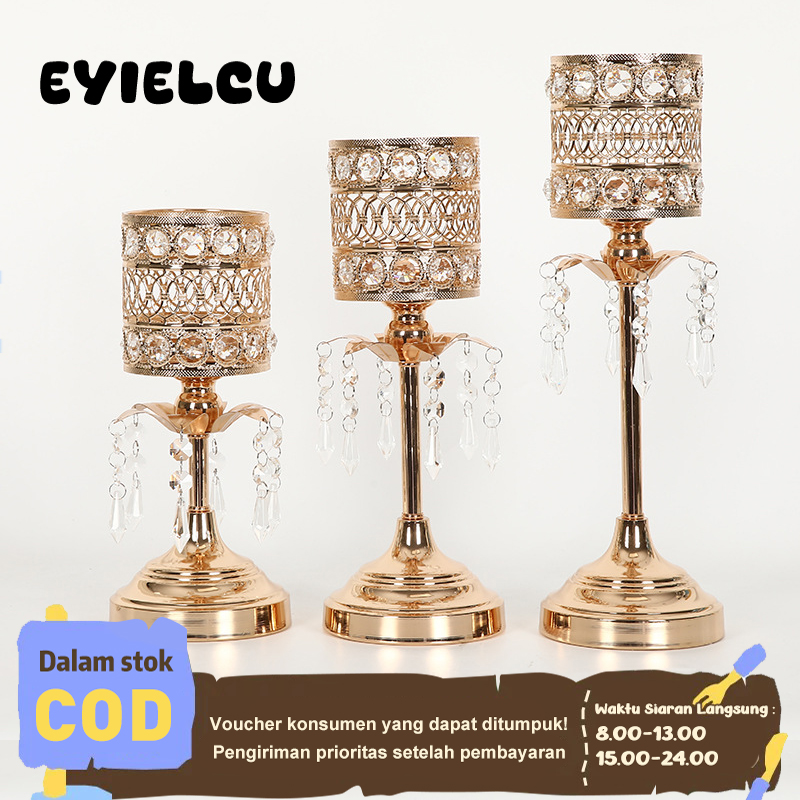 Eyre pernikahan Table tempat lilin kristal emas Nordic tempat lilin ornamen cahaya emas mewah kristal…