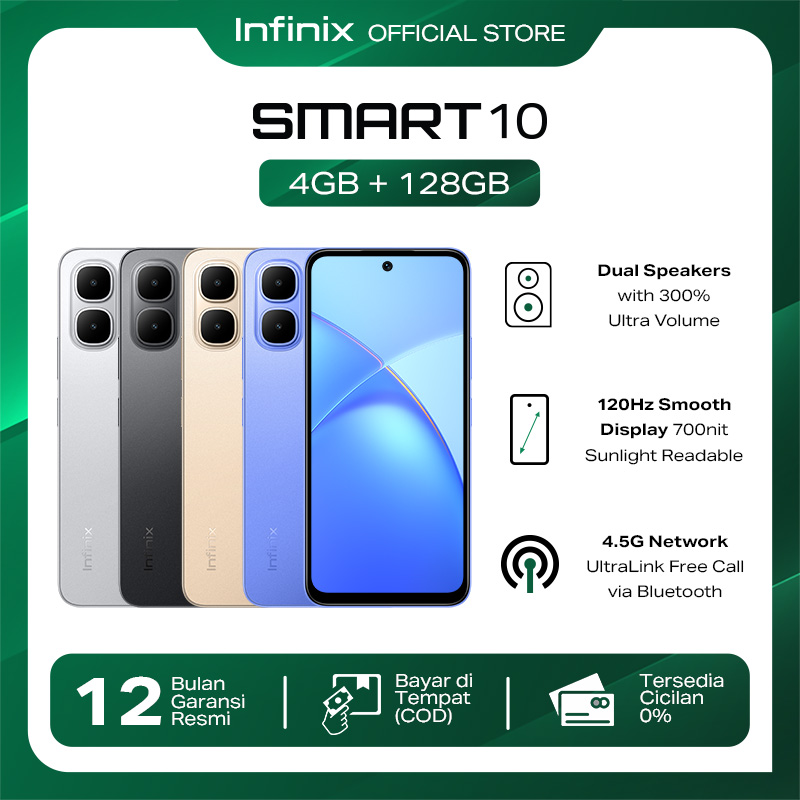 Infinix Smart 10 4/128GB - Up to 8GB Extended RAM - 6.67 inch 120Hz HD+ - T7250 - 5000 mAh Harga 1,167,000 rupiah*Gratis Ongkir