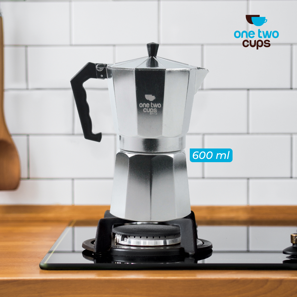 One Two Cups Moka Pot Espresso Coffee Maker Stovetop 12 Cup 600ml - Silver