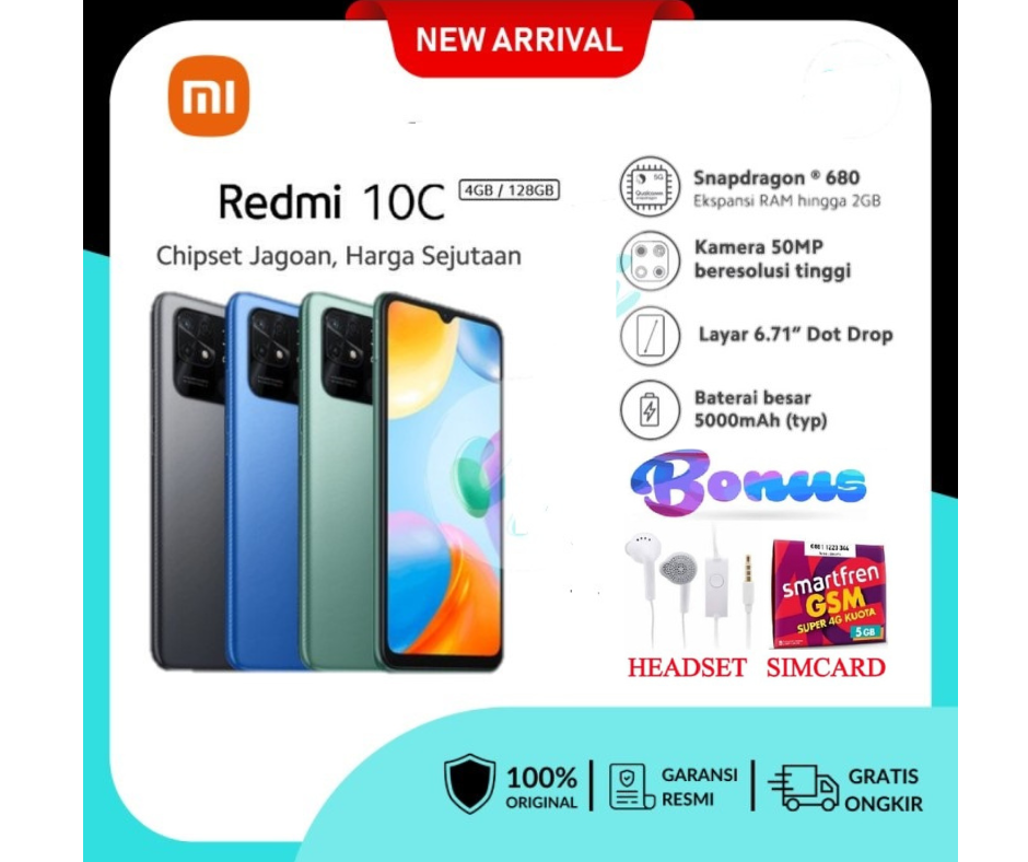 Xiaomi Redmi 10C 4/128Gb 4/64Gb Official Guarantee Tokoredmi 10 C 64 Gb 128 Gb - Promo Harga  1,200,000 Ringgit*Penghantaran Percuma