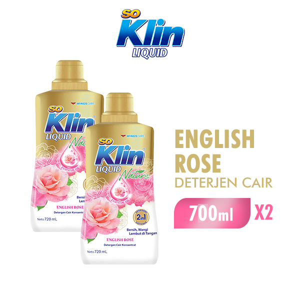 [Paket isi 2] So Klin Deterjen Cair English Rose Wangi & Lembut di Tangan Botol 700ml - Merek So Klin Harga 23,800 rupiah*Gratis Ongkir